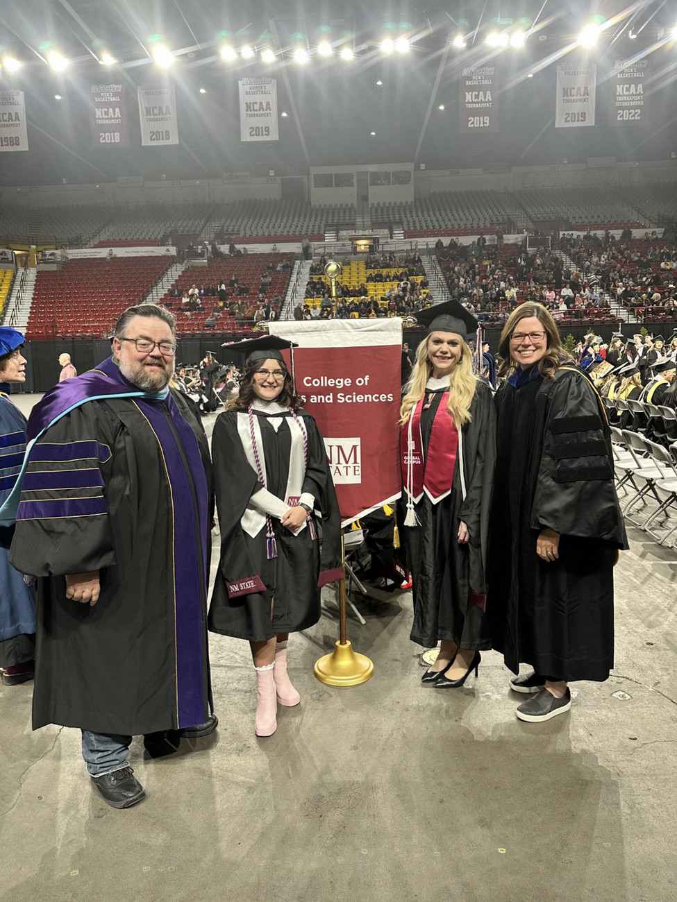MA graduates Nicole Drake and Theresa Chase pictured at December 2023 Commencement ceremony